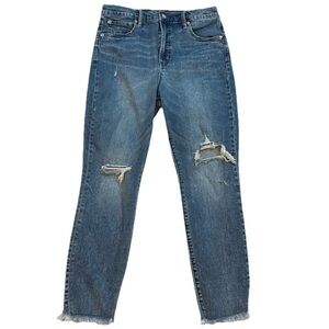 GAP True Skinny High Rise Distressed Tinted Medium Wash Crop Ankle Jeans Size 10